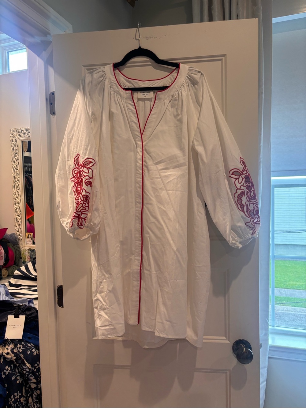 White Dress with Red Embroidered Sleeves